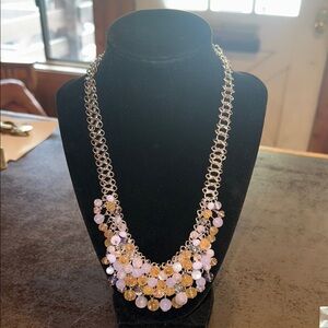 Ann Taylor 20 inch silver tone sparkly ball necklace. Purple, yellow  clear